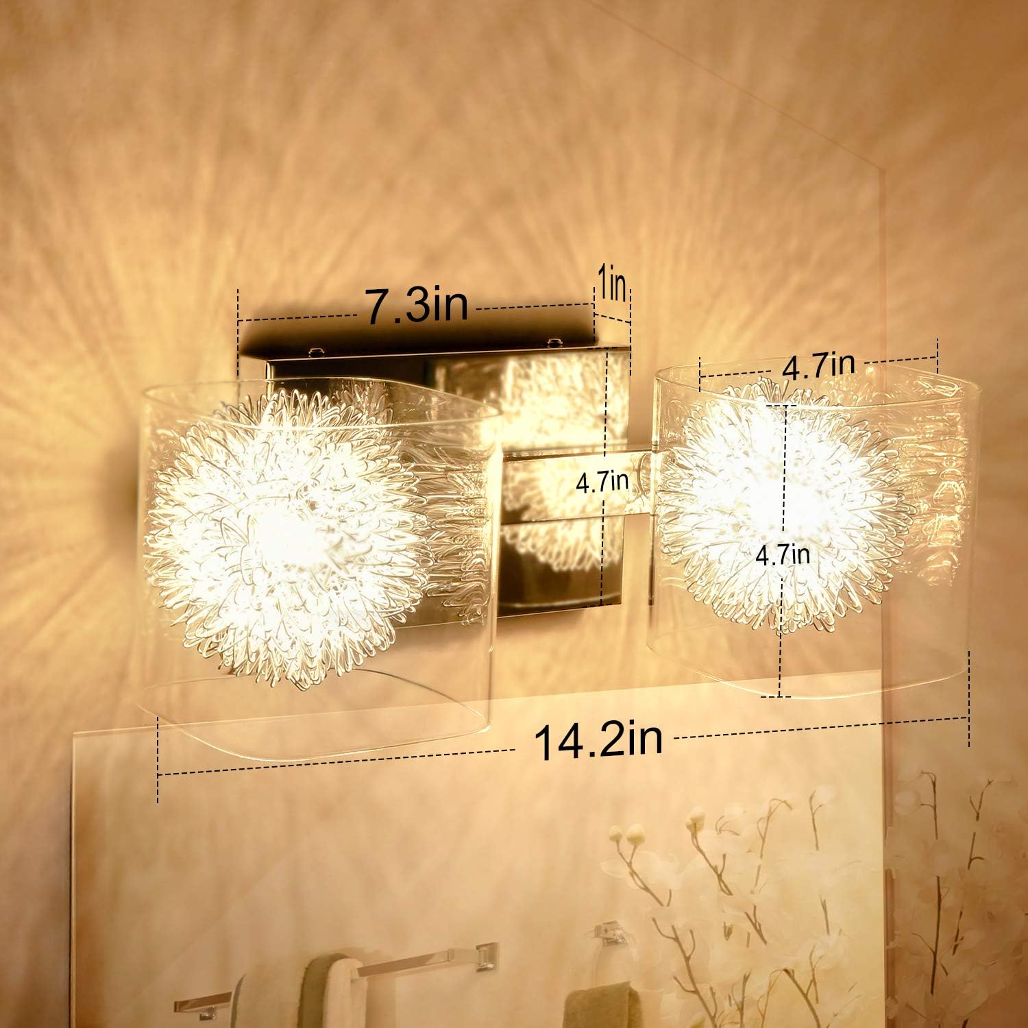 Exclusive Discount 70% Price UL Bathroom Vanity Light Fixture JACKYLED 2-Light Vanity Polished Chrome Bathroom Lighting Wall Sconces Vanity Light Over Mirror with Clear Glass Shade (LED Bulb Included)