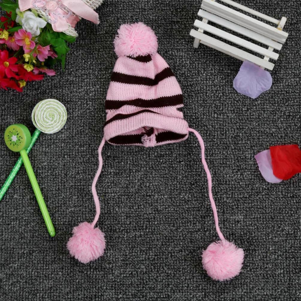 Balacoo Dog Costumes Hat Scarf Set, Pet Winter Warmer Costume Include Striped Hat, Scarf, Leg Warmers for Small Dog Cat Puppy, XXS (Pink Brown)