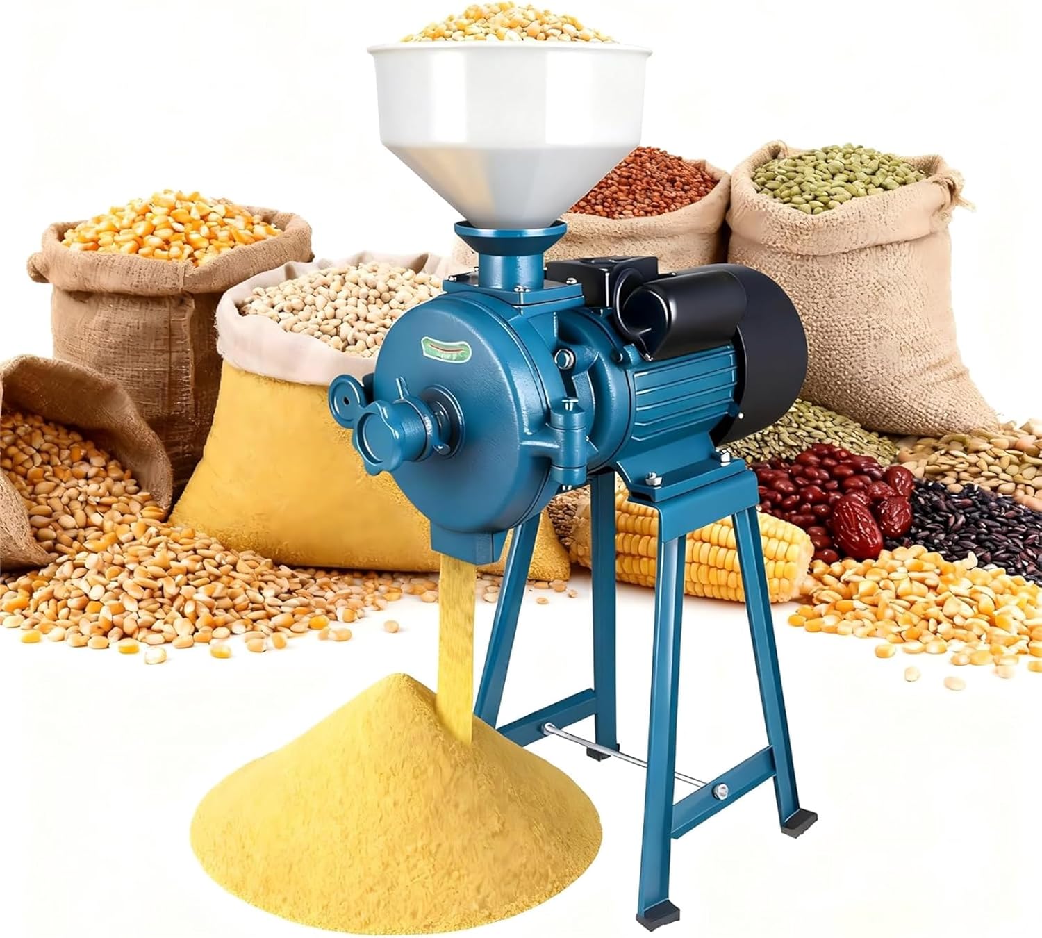 Electric Grain Mill Grinder,2200W 110V Spice Grinders,Commercial Corn Grinder with Funnel, Dry Feed Grain Mill Machine,Thickness Adjustable, Powder Grinders for Grain Corn Rice Herbs Pepper (Dry Use)