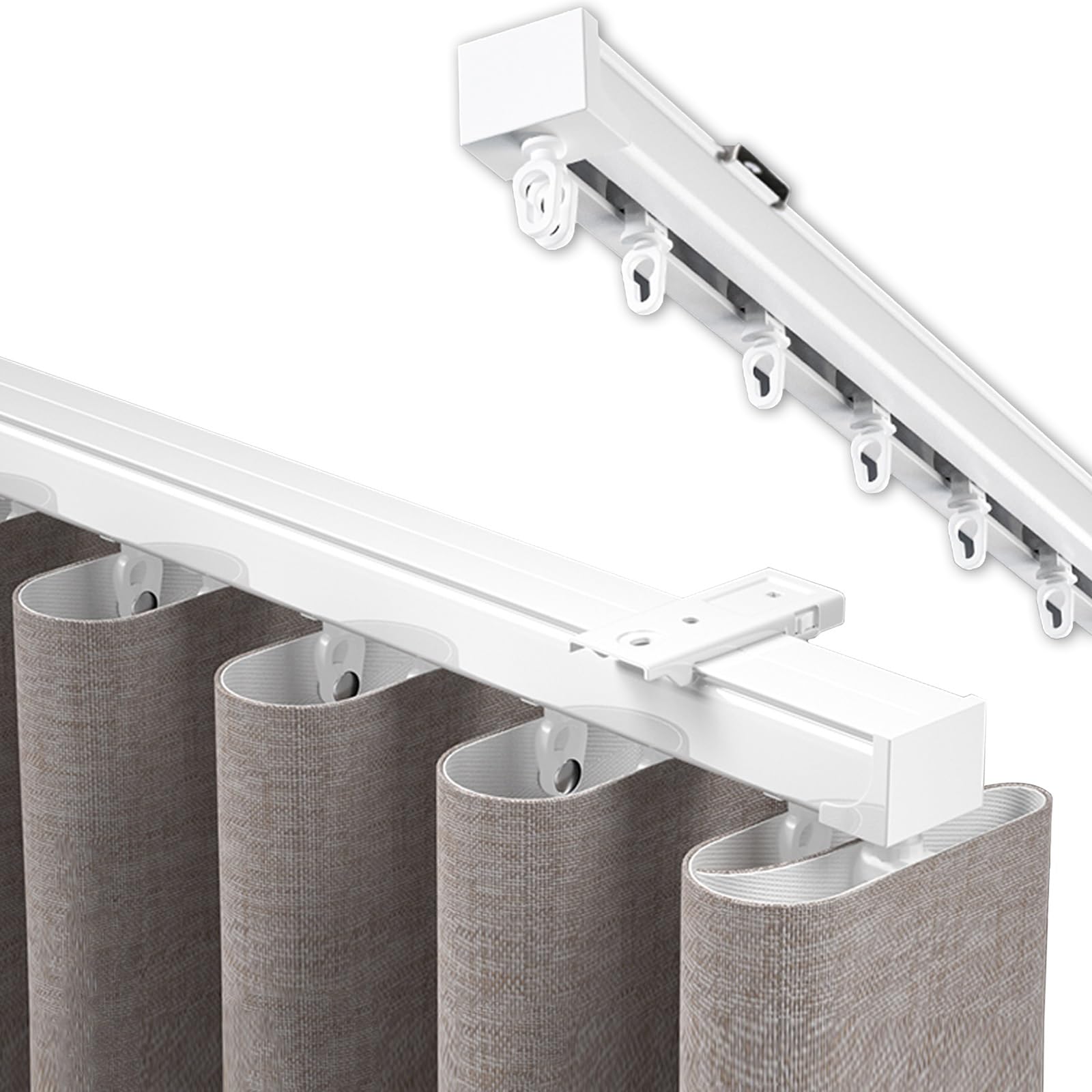 Mute Curtain Rod S-shaped Wavy Curtain Track, Aluminum Heavy-Duty Ripplefold Snap Track, Aluminium Curtain Single Tracks for Room Divider Living Room Bedroom Office(100CM(3.3FT),107mm)