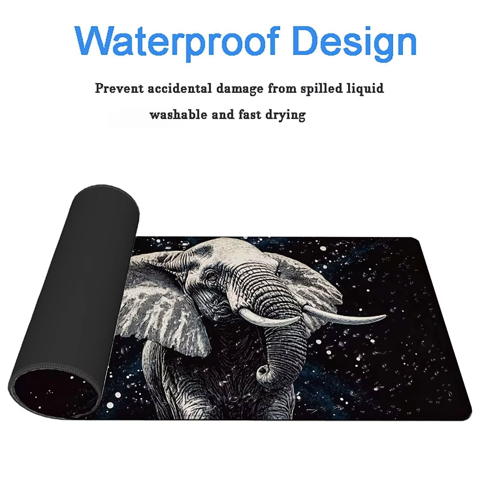 Tappetino Mouse Gaming, 1200x600mm Tappetino Mouse XXL nero 0c0-304 | Mouse Pad Grande, Ottimizzato per i Sensori da Gioco, Migliora Precisione e Velocità, per Mac e PC, elefante