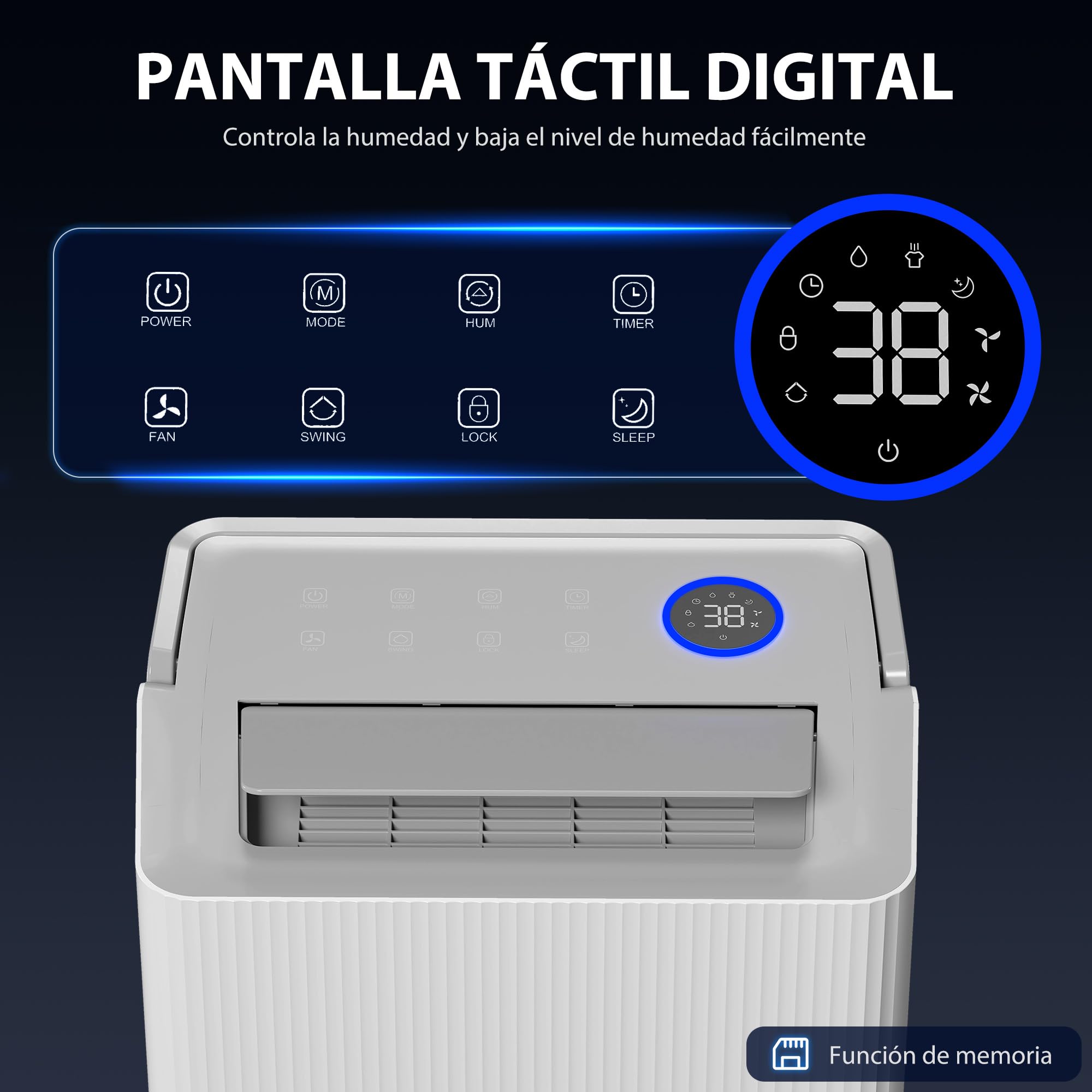 HOMCOM Deshumidificador 35L/Día, Deshumidificador de Humedad, para 40-90 ㎡, Luz Indicador de Humedad, Depósito 5,5 Litros, Drenaje Continuo, Temporizador 24H, Pantalla LED, Secado Ropa, Blanco