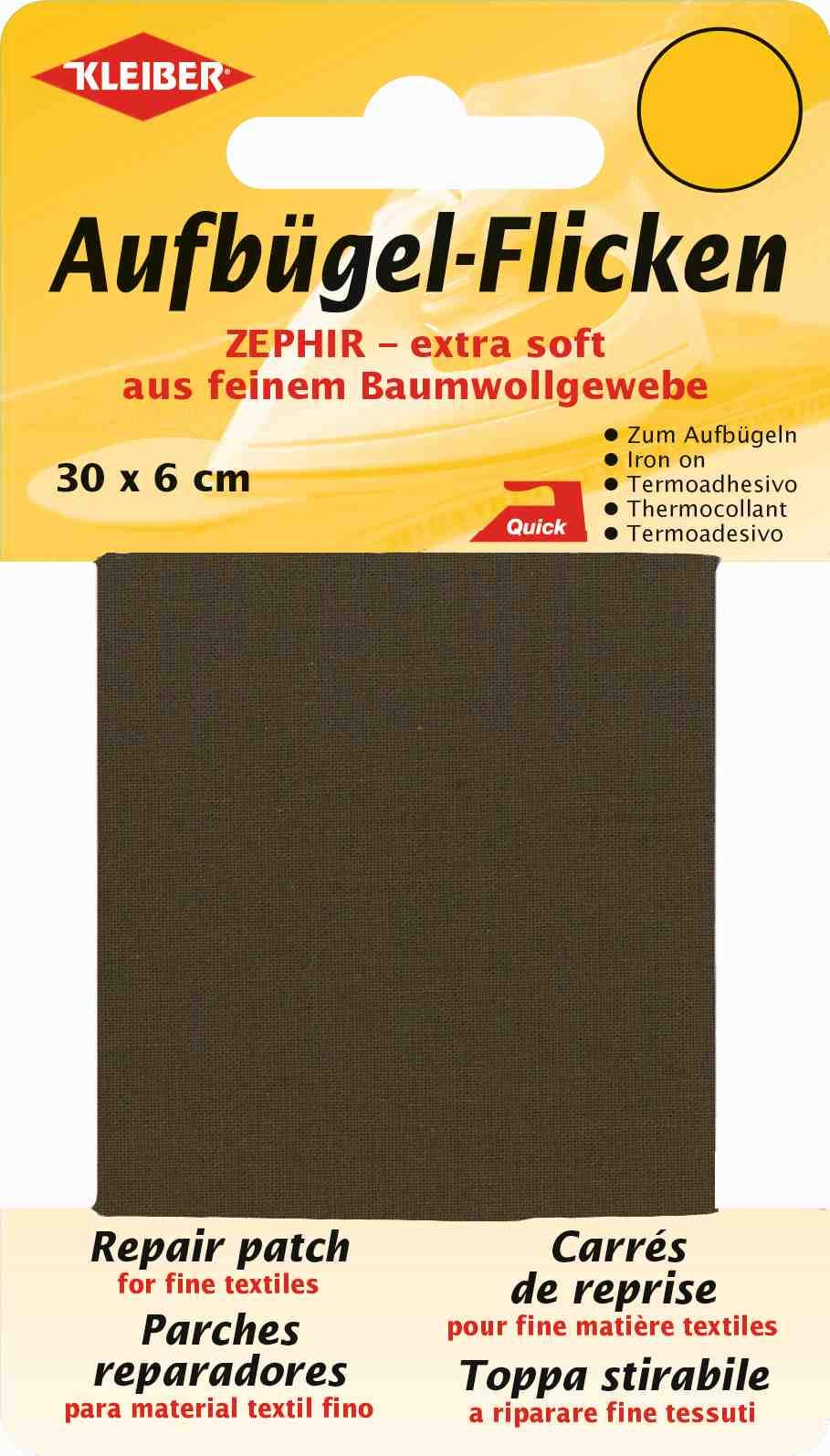 Kleiber 30 x 6 cm Extra weiches, feines Baumwollausbesserungsband zum Aufbügeln, Dunkelbraun
