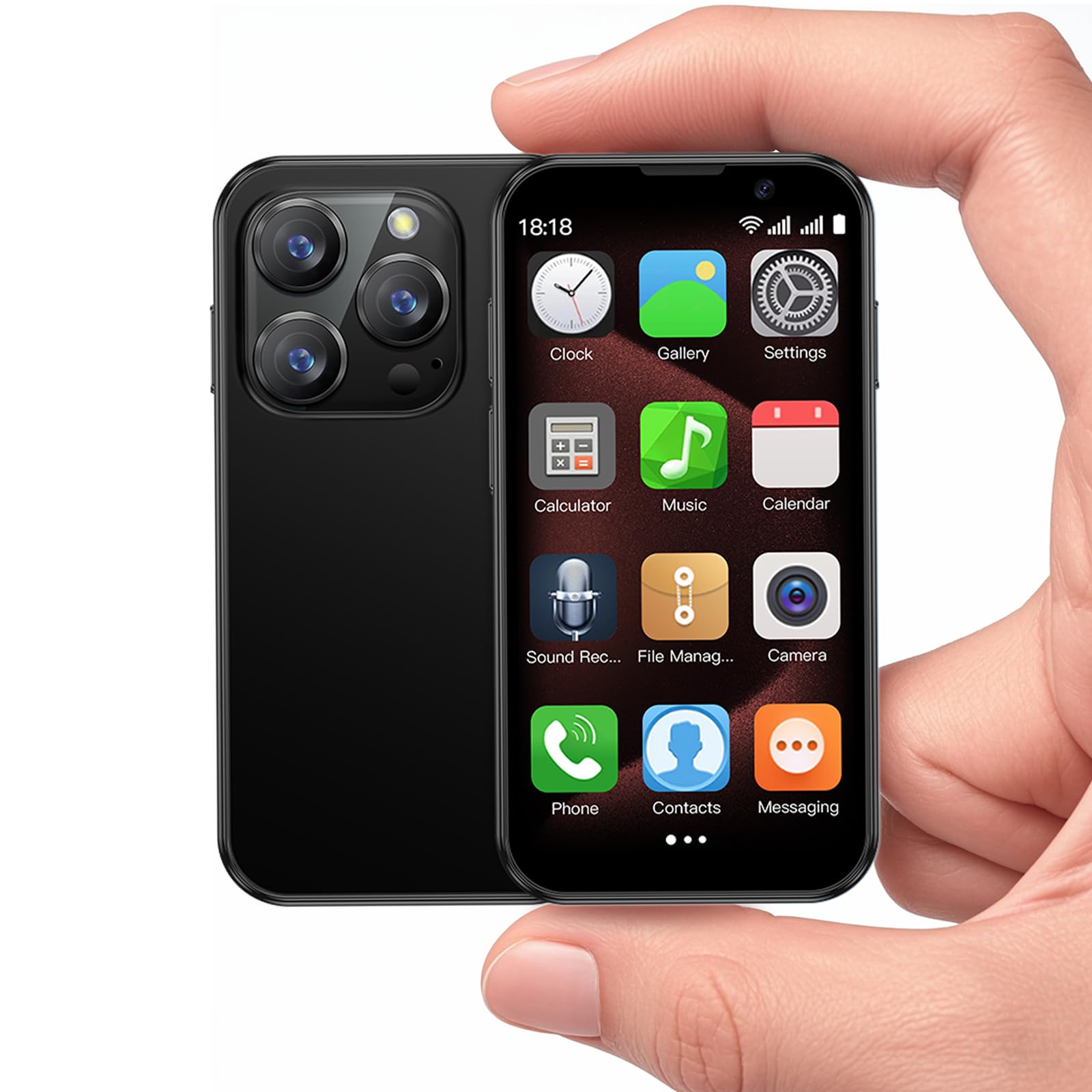 Mini Phone XS18Pro 3.0 Inch HD 2GB+16GB 3.0 Inch HD Quad Core Dual Sim Card Child Mobile Phone Android Kids Super Small 3G Mobile Mini Smartphone Student Pocket Cellphone(Deep Black)