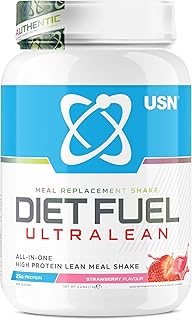 USN Diet Fuel Ultralean Meal Replacement Shake Powder, Strawberry Flavour - 1kg, High Protein Shake Powdered Drink Mix, Low Calorie Diet & Weight Control Powder, 25g Protein