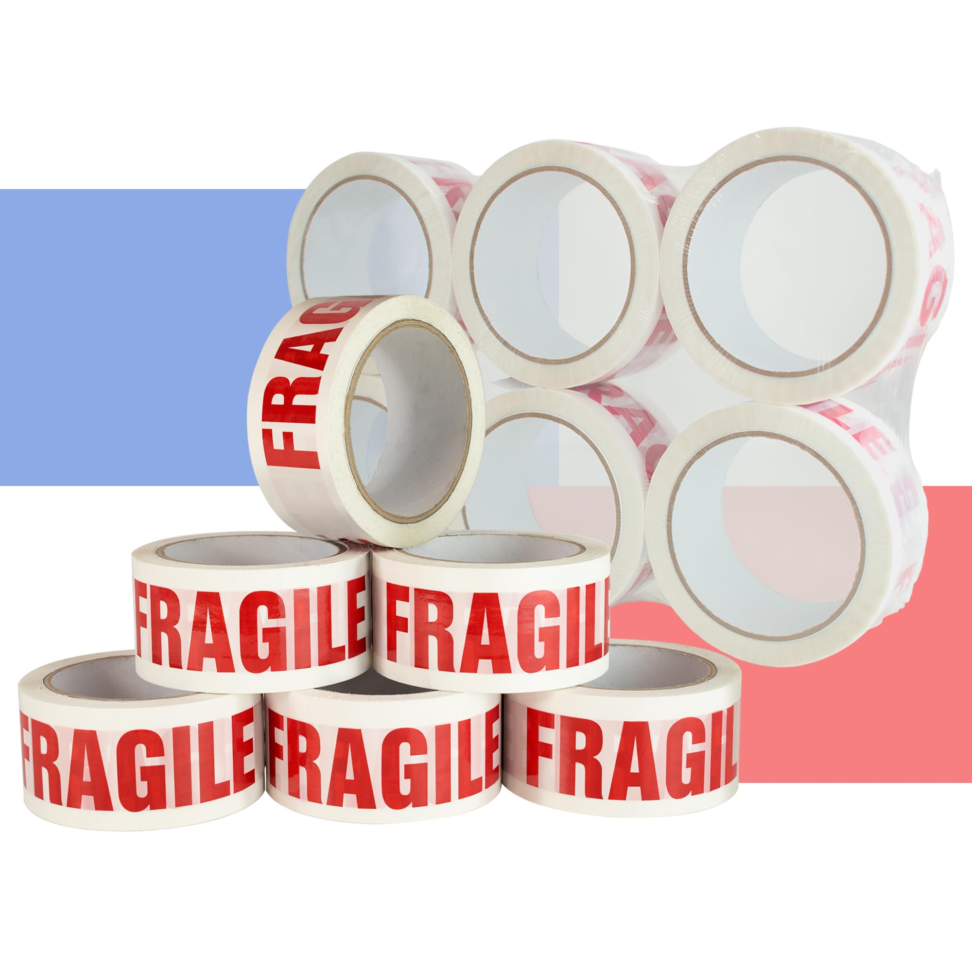 ProLoc Low Noise Packaging Tape (48mm x 66m) - Pick Colour & Qty - 2 inch Wide Strong Fragile Parcel Tape with Secure Seal & Silent Unwind for Packing Boxes & Moving House (Fragile, 12 Rolls)