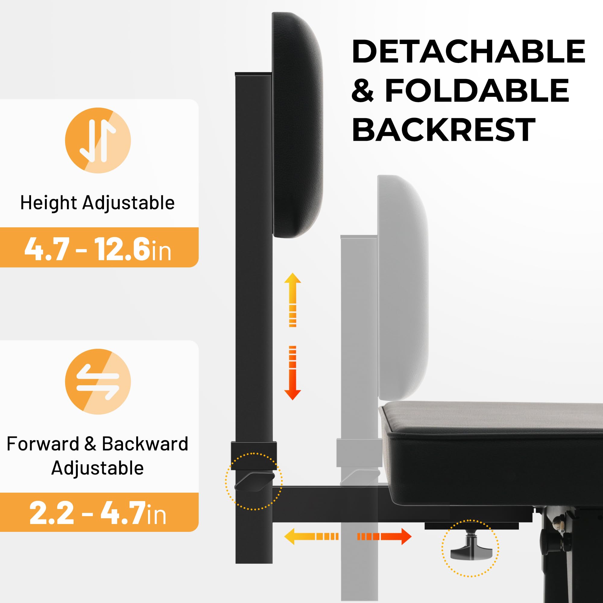 CAHAYA Banquette de piano pliable et réglable : Tabouret de clavier portable capacité 200 kg, hauteur et dossier réglables pour enfants et adultes, idéal pour studio à domicile, enseignement et perfor