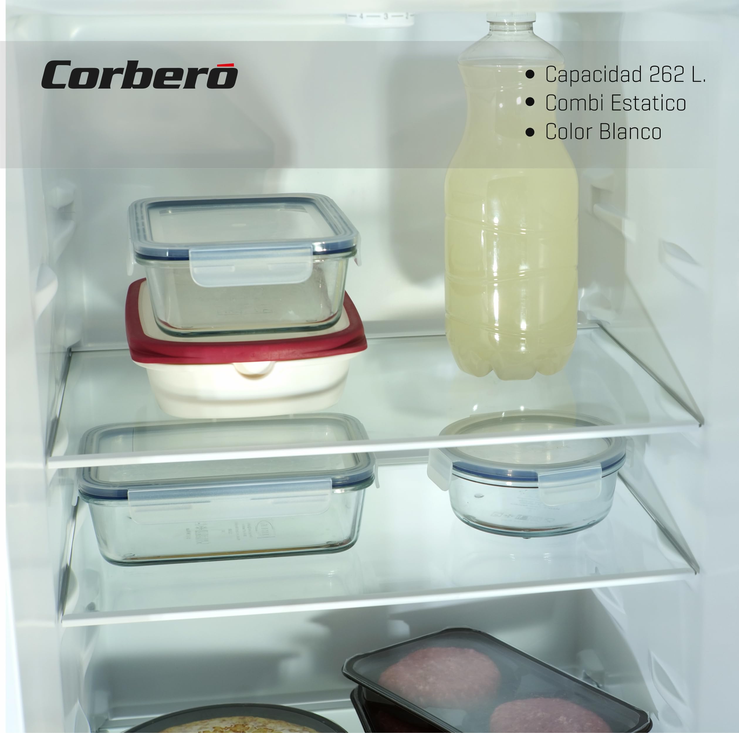 Corbero - Frigorífico Combi Estático | CCH1824EW | 262L | 180cm | Cajón Crisper | Luz LED | Estanterías Cristal | Hueveras y Cubiteras | Blanco — view 4