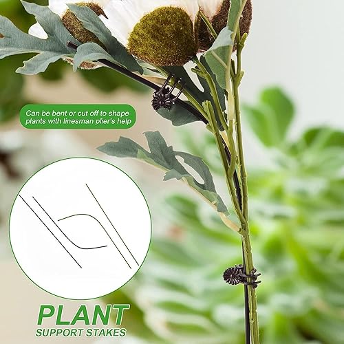 Miniatura 6 de Juego de 10 estacas de metal para plantas de jardín con 15 clips de fijación de vid, estacas de flores de un solo tallo de 15.75 pulgadas de alto,