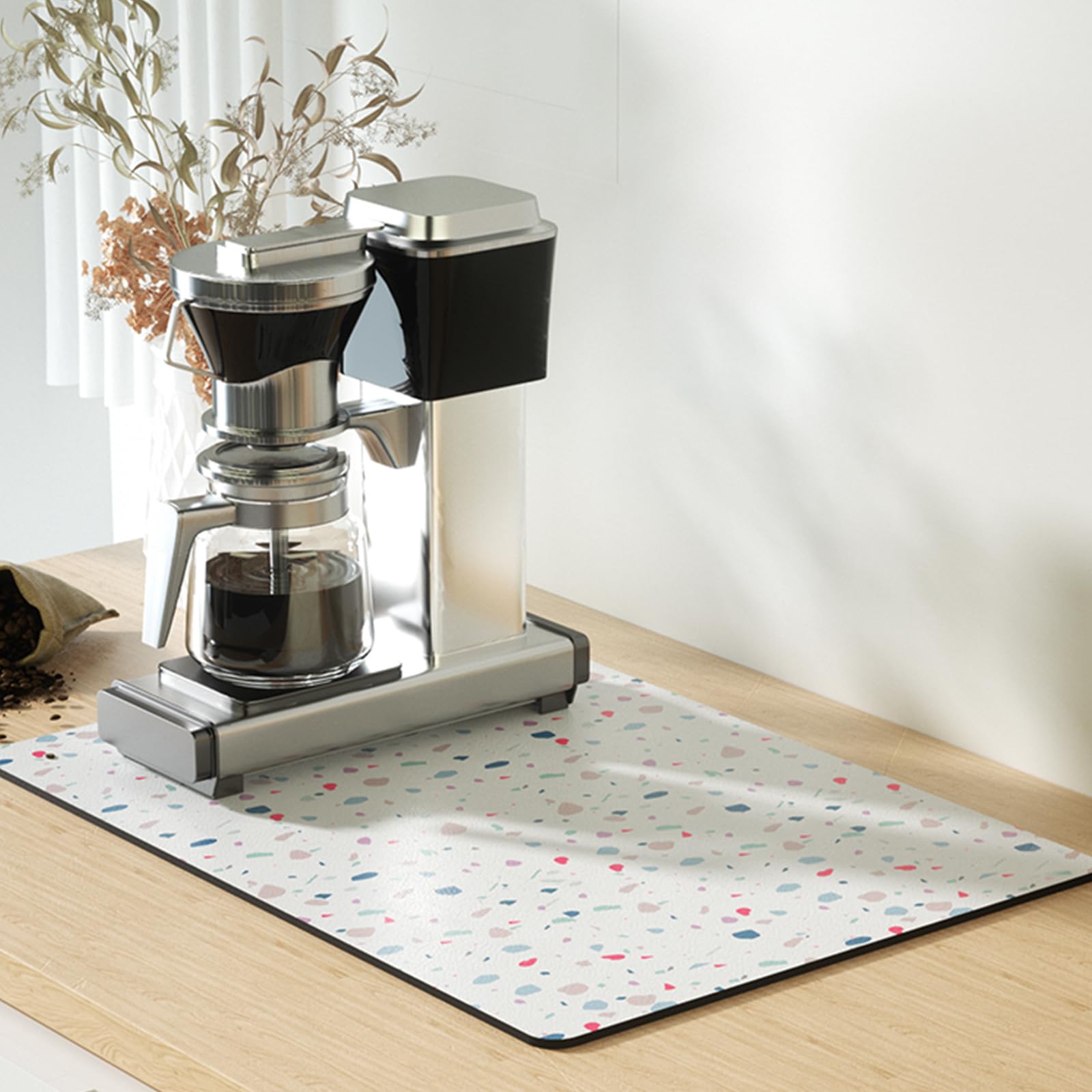 Coffee Mat 16''x19'', Dish Drying Mats for Kitchen Counter Absorbent Hide Stain Bar Mat Coffee Bar Accessories Anti Spill Mat Rubber Backed Fit Under Coffee Maker Espresso Machine Dish Rack (White)
