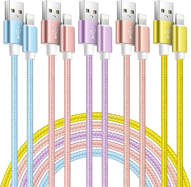 iPhone Charger Cable [1M/2M/3M] 5Pack Lightning Cable Apple MFi Certified iPhone Charging Cable 3A Fast Charging Braided Long USB Lead for iPhone 14/13/12/11 Pro Max/XS MAX/XS/X/XR/8/7/6/6s/SE, iPad