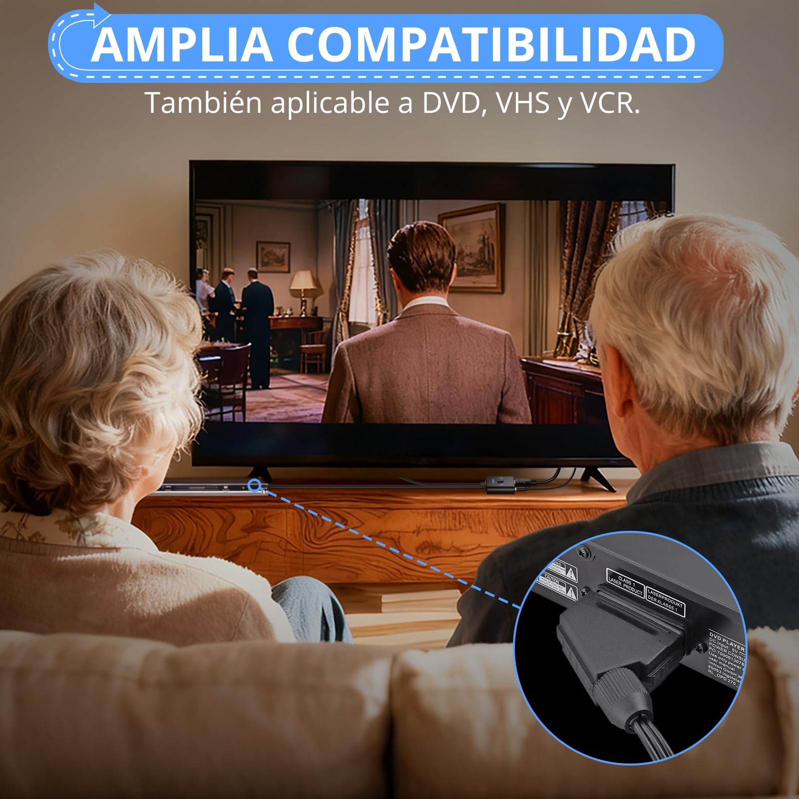 CAMWAY Adaptador RCA y Scart a HDMI con Switch 16:9/4:3, 1080P Convertidor AV/Scart a HDMI con Cable HDMI 50CM, Plug&Play, Compatible con PAL/NTSC para Wii PS1 PS2 N64 Xbox DVD VCR VHS