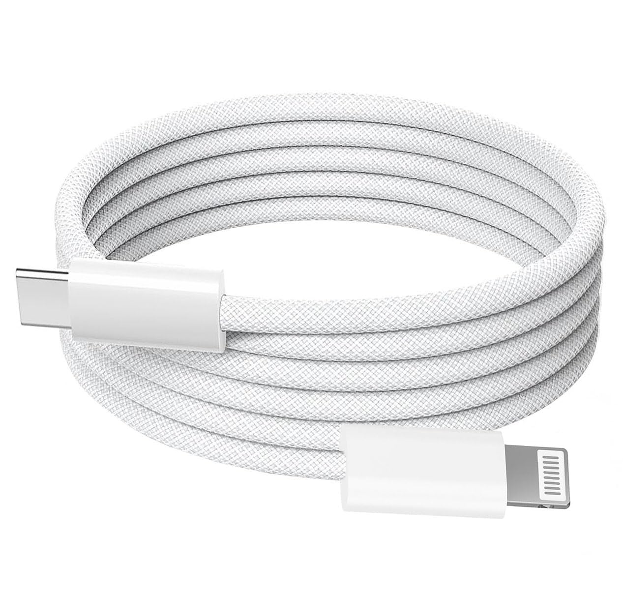 Cable USB C a Lightning para iPhone 14 y 13 con nailon trenzado de 6 pies blanco 8