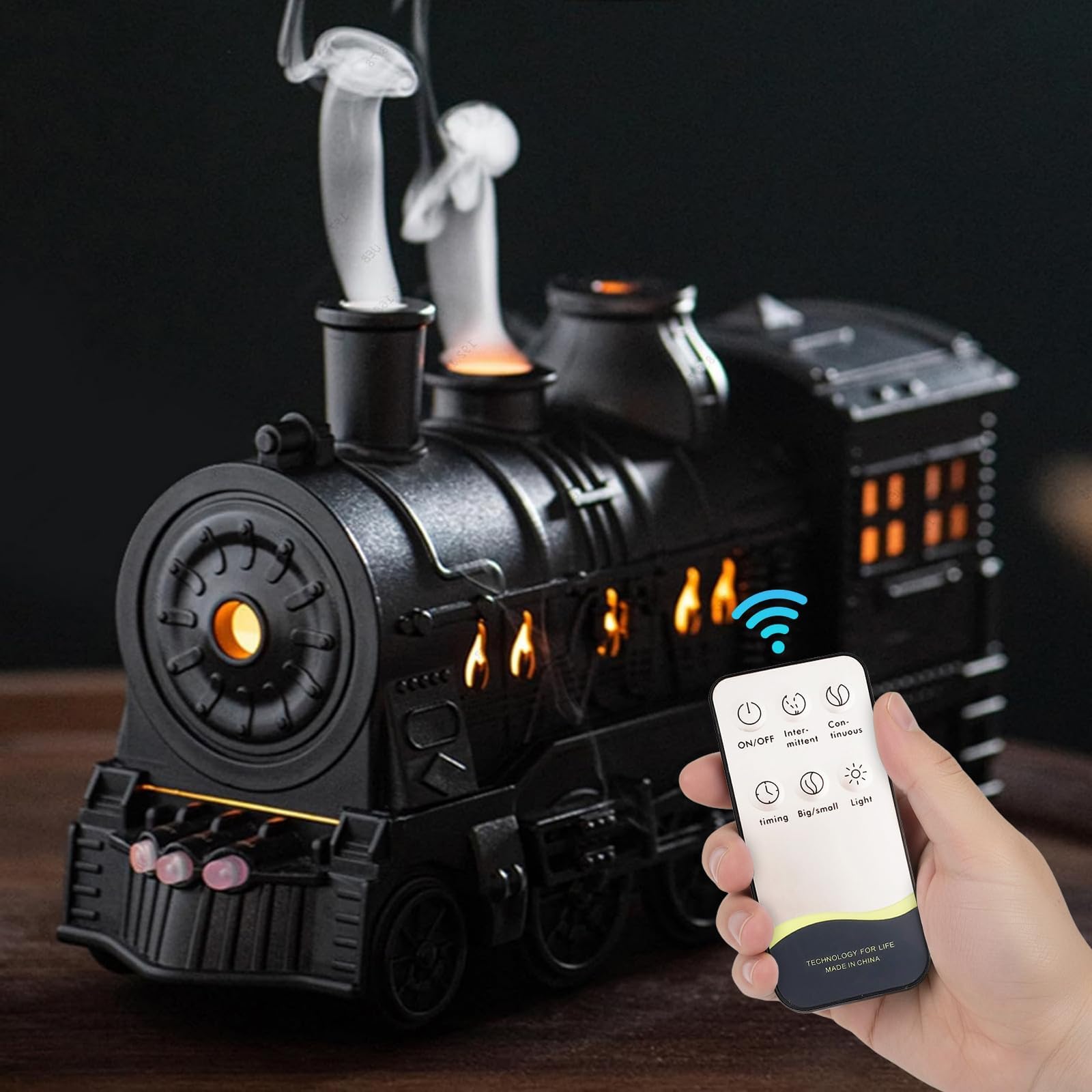 Christmas Train Diffusers for Essential Oils with Remote Control, 300ml Vintage Aroma Air Steam Train Humidifier, 2-Color Led Light