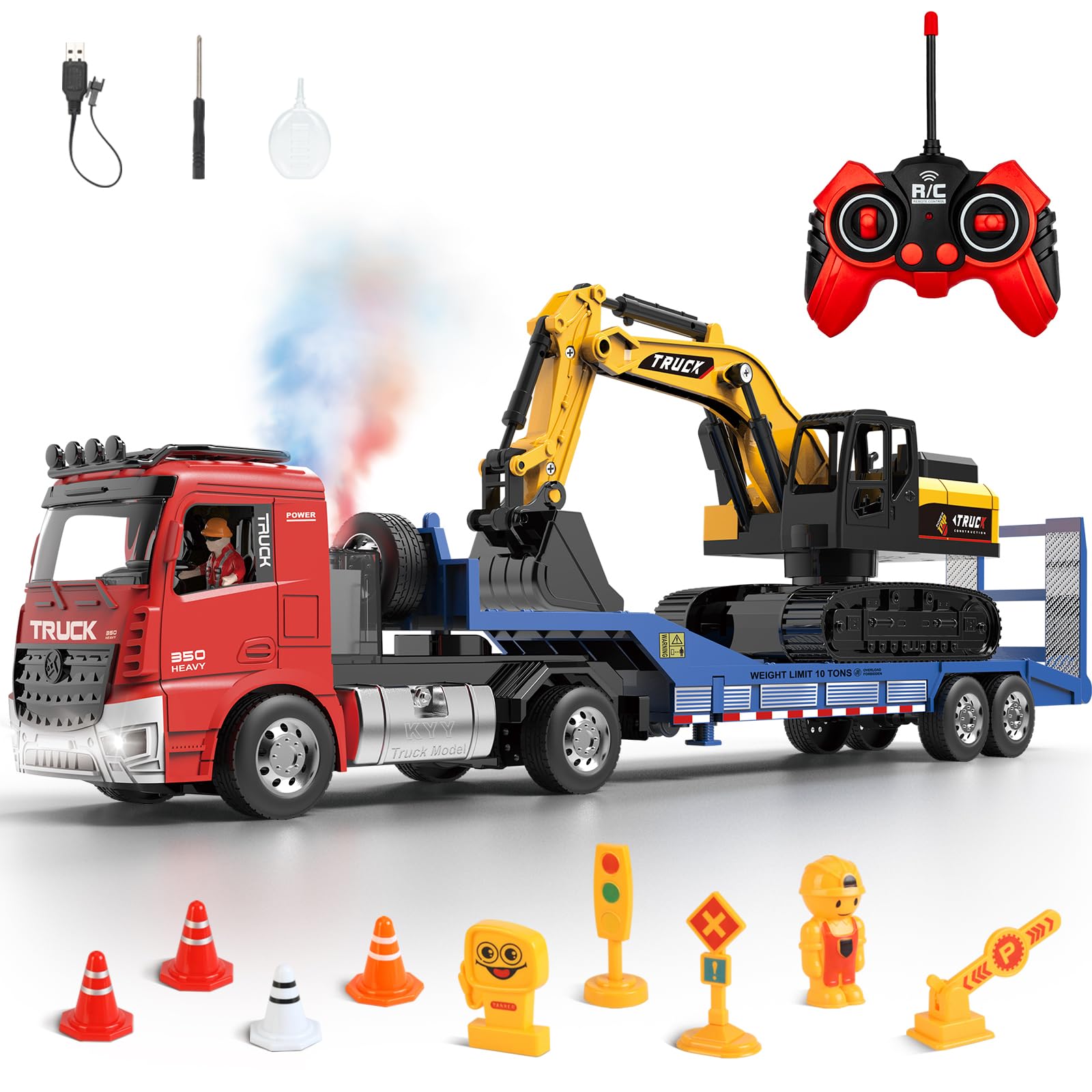 RC Sattelzug & Bagger Spielzeug, 1:24 6CH LKW mit Sound Licht Spray