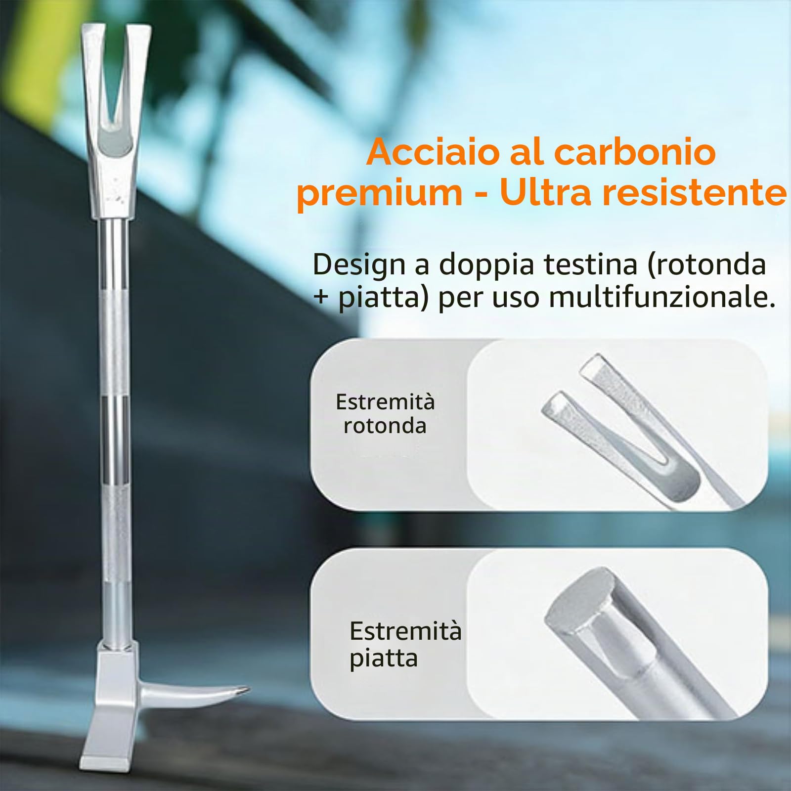 Strumento Halligan, Artiglio per Unghie Pesante in Acciaio Forgiato con Testa Ascia 3 in 1 E Forchetta A Punta - Piede di Porco Multifunzionale per Soccorso E Lavori di Demolizione 610mm