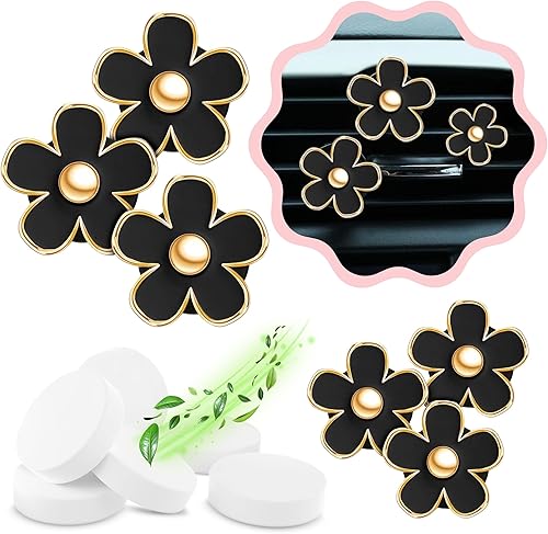 6 piezas de decoración de automóvil con flores de margarita, clip de ventilación de aire con flores, clip de salida de aire acondicionado, clip de