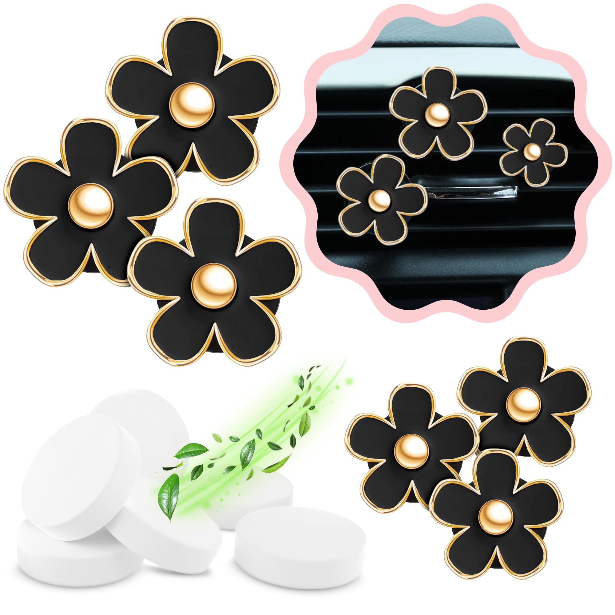 Zadin 6 Pieces Daisy Car Decoration Flower Air Vent Clip Air Conditioning Outlet Clip Car Air Freshener Clip Car Interior Decor Charm Colorful Car Interior Accessories for Girls Women
