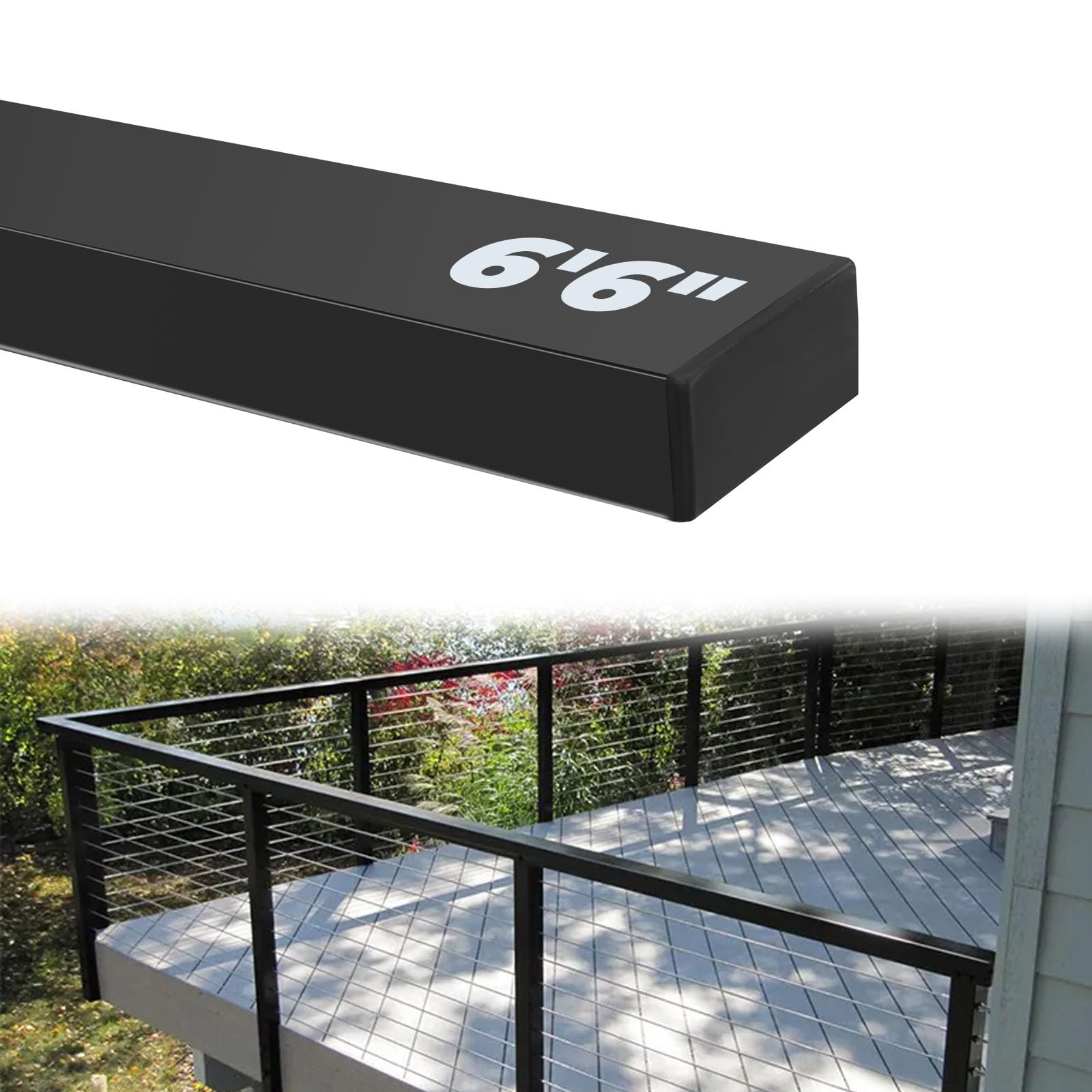 Sidasu 6'6" Stainless Steel Handrail Black Rectangular Handrail Flat Top Rail Cable Railing System Deck Stair Indoor Outdoor, DIY Balustrade HT07(Fine Frosted Coated)