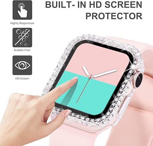 Miniatura 2 de NewWays Paquete de 2 fundas brillantes con protector de pantalla compatible con Apple Watch de 1.496 pulgadas, 1.575 pulgadas, 1.654 pulgadas, 1.732