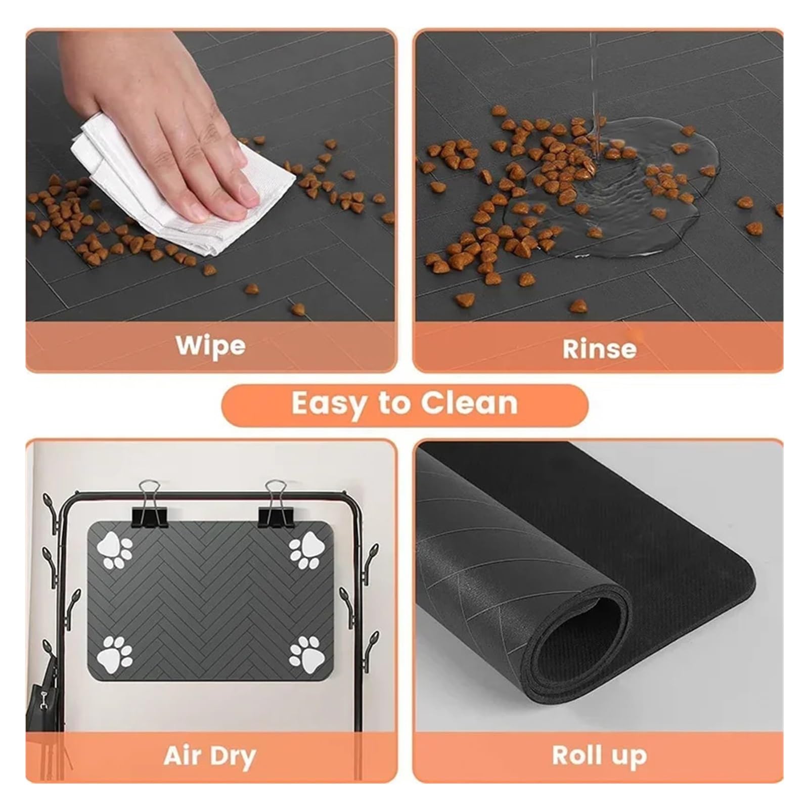 Futtermatten für Haustiere Haustier Tischset Hundefutter Schüssel Matte Trinken Füttern for Katze Schnell Trocknend wasserdichte Pad Feeder Matten wasserdichte(Black,L)