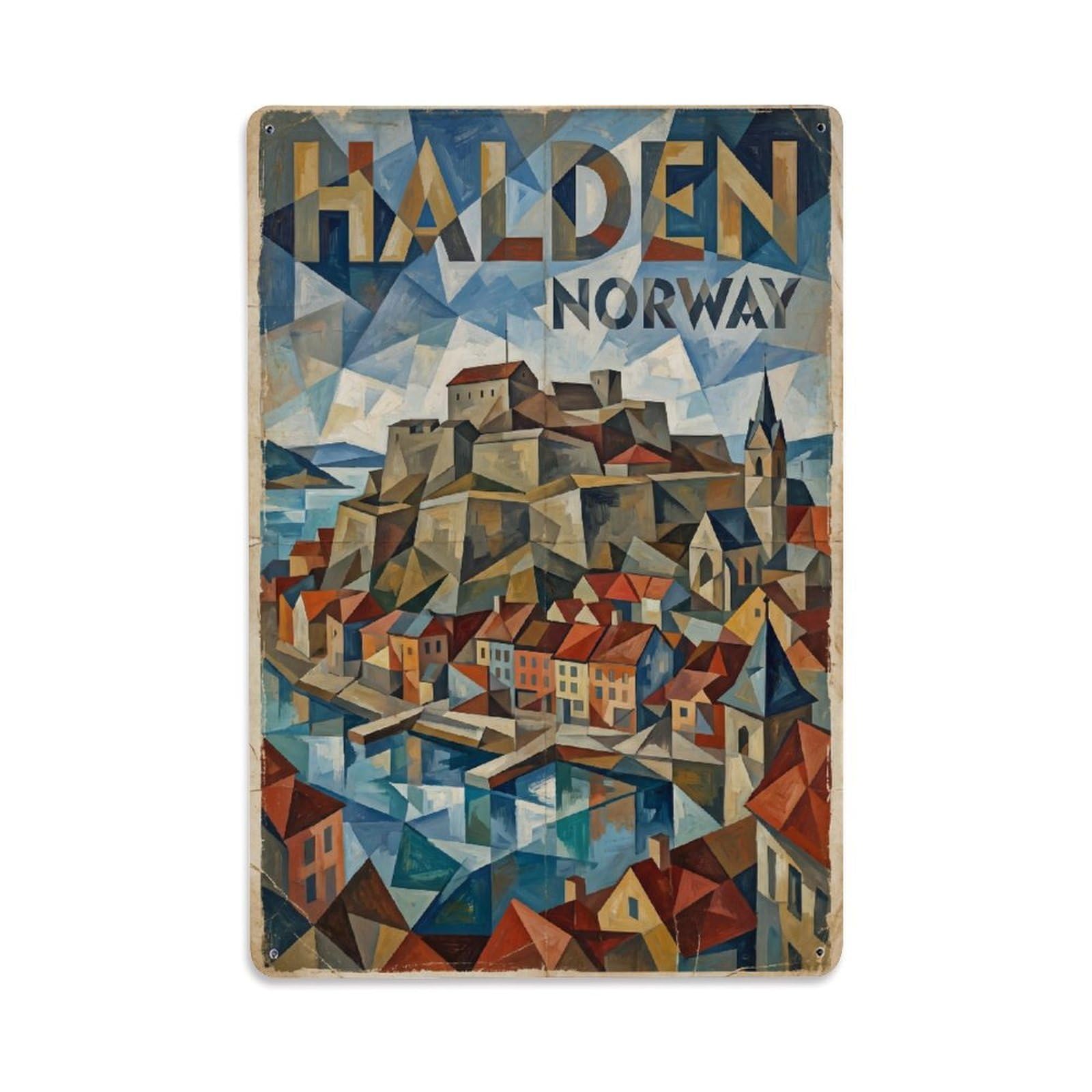Metal Tin Sign Norway Halden Travel Retro