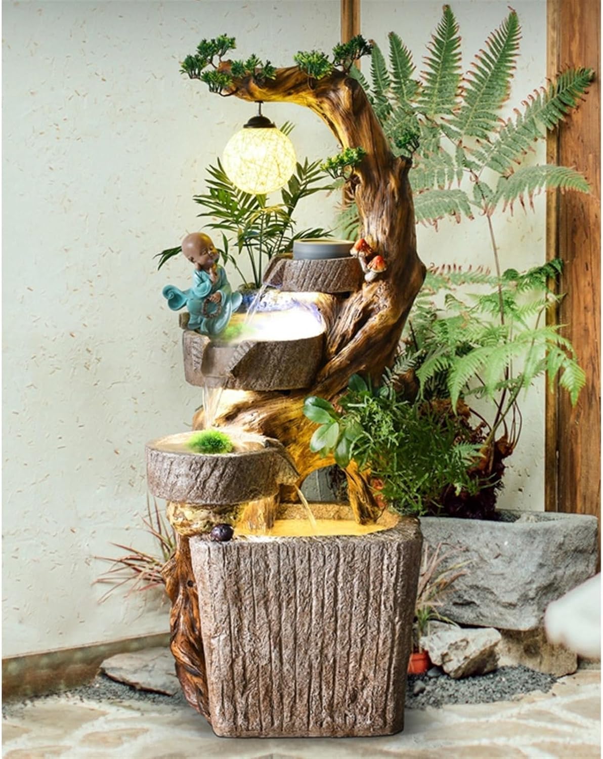 Modern Garden Water Fountain Landscape, Outdoor Decoration in Living Room, Circulating Water Decoration in Courtyard Office Floor-Standing Fountains(L)