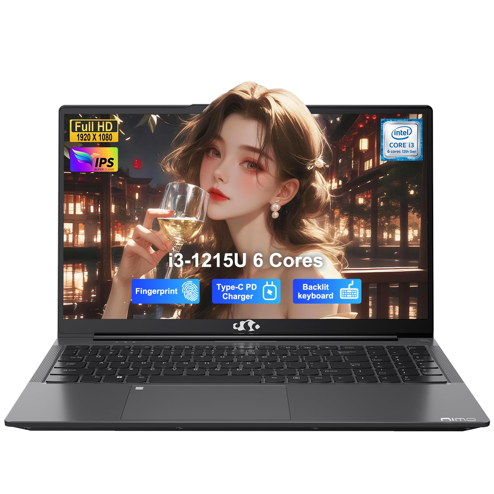 NIMO 15.6" FHD IPS Ultra-Light Laptop, Intel Hexa Cores I3 (Up to 4.4GHz, beat i7-1165G7), 65W PD Fast Charge, 8GB RAM 256GB SSD, Backlit Keyboard, Fingerprint PC for Campus Nomad & Remote Work - 83% off