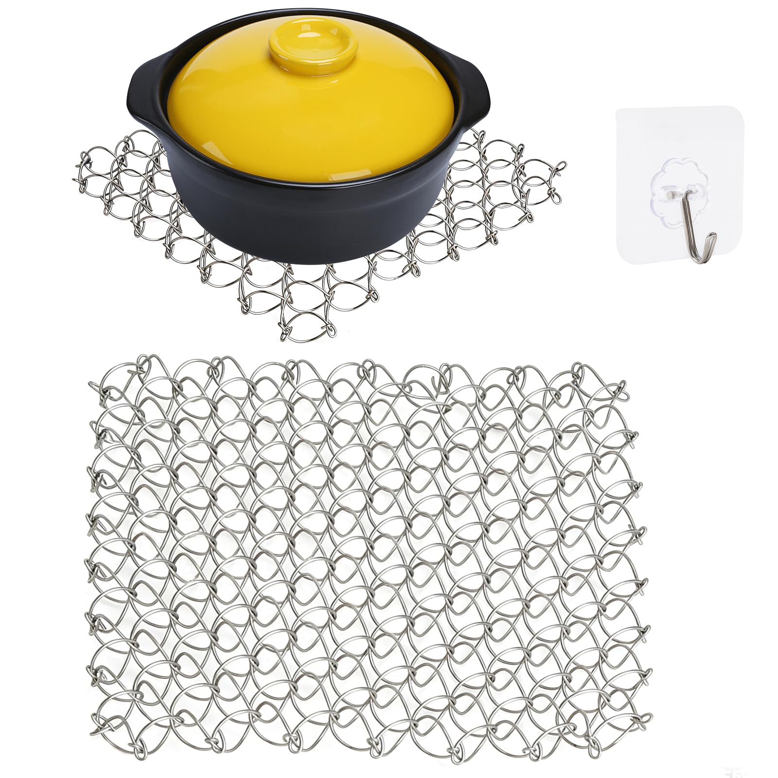 Pfannenschutz, Topfuntersetzer Metall, Hitzebeständiger Untersetzer für Küche, 17,5 x 17,5 x 1,5 cm, Edelstahl