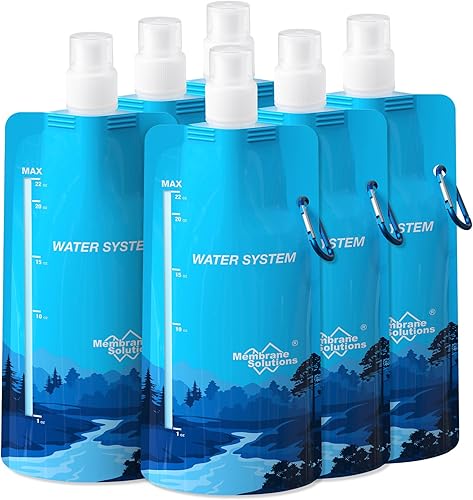 Membrane Solutions Botella de agua plegable de 23 onzas para filtro de agua bolsa de agua reutilizable con mosquetón y medición bolsa plegable para