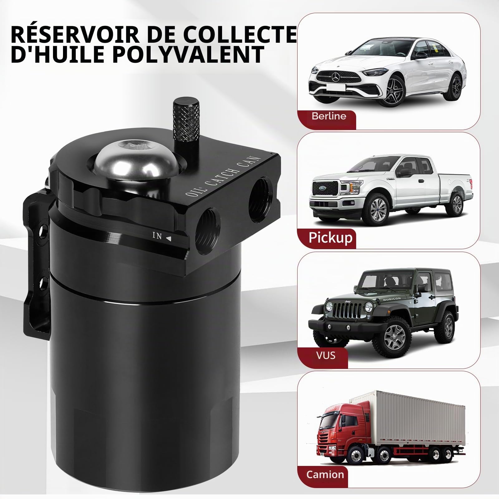DBREAKS Réservoir de récupération huile avec filtre à air, 300 ml, réservoir universel en aluminium