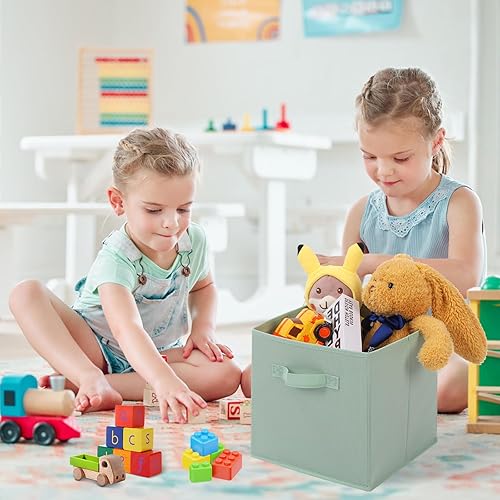 Miniatura 5 de Stero Contenedores de almacenamiento de tela paquete de 6 cubos de almacenamiento duraderos de colores divertidos con asas canastas plegables para