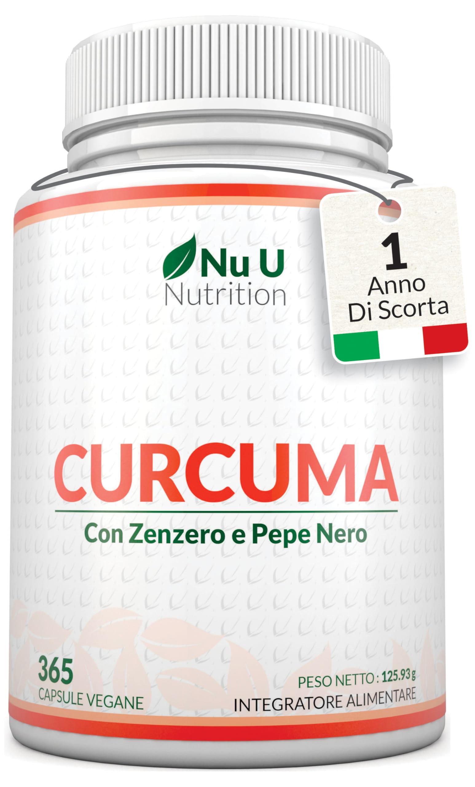 Curcuma 1520mg con Zenzero e Pepe Nero - 365 Capsule Vegane - Alto Dosaggio di Curcumina in Polvere - 95% di Curcuminoidi - Prodotto in Europa - Nu U Nutrition