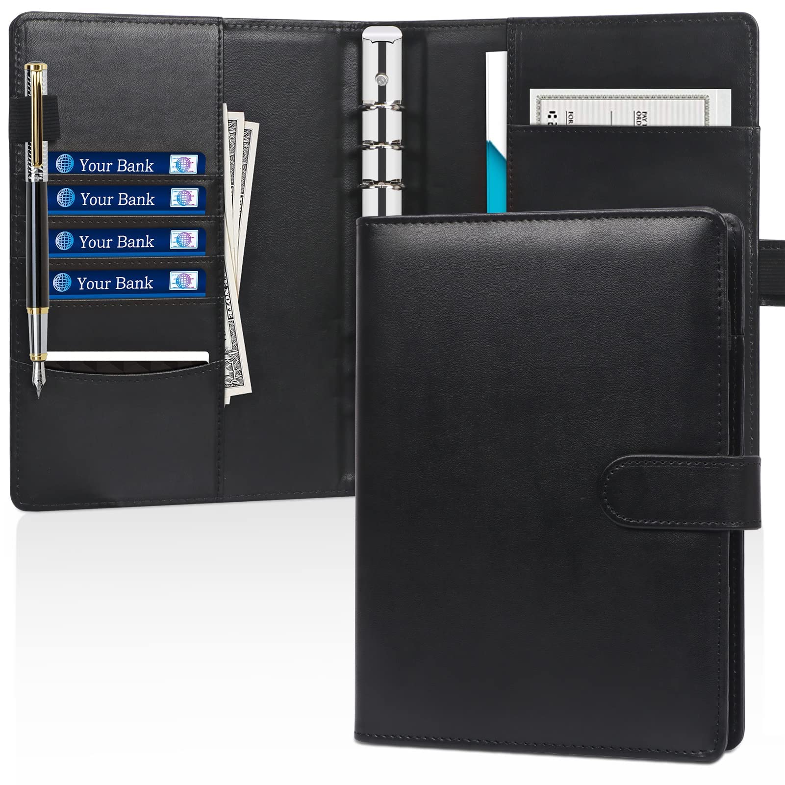 FYY Leather A5 Ring Binder,6 Round Ring Binder Planner Notebook Cover for A5 Filler Paper (Inner Paper Not Included) Black