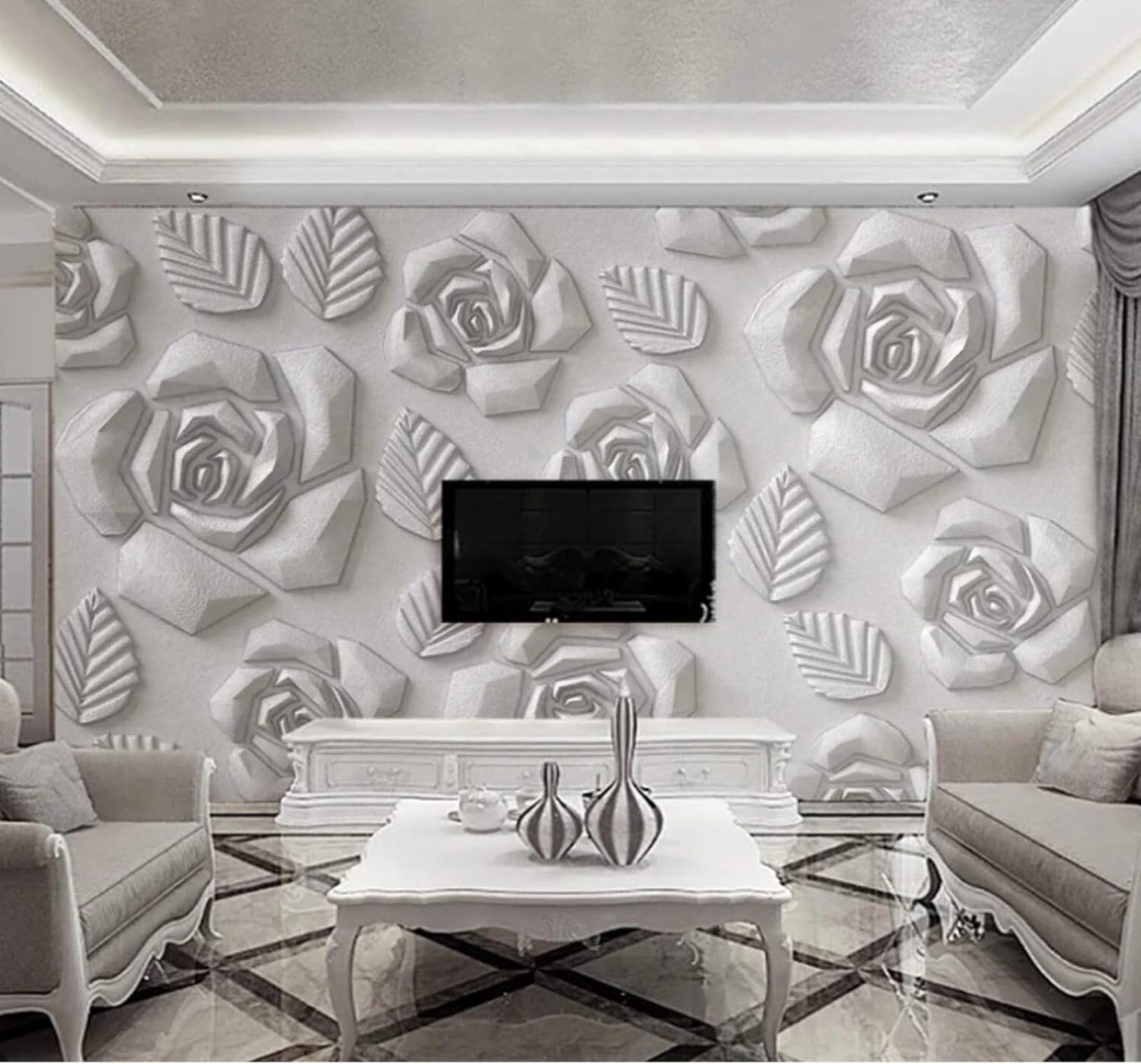 XLMING Relief Three Dimensional Roses Leaves Art 3D Wallpaper Luxury Home Dining Decor Paste Sofa Living Room The Wall for Bedroom Mural-430cm×300cm