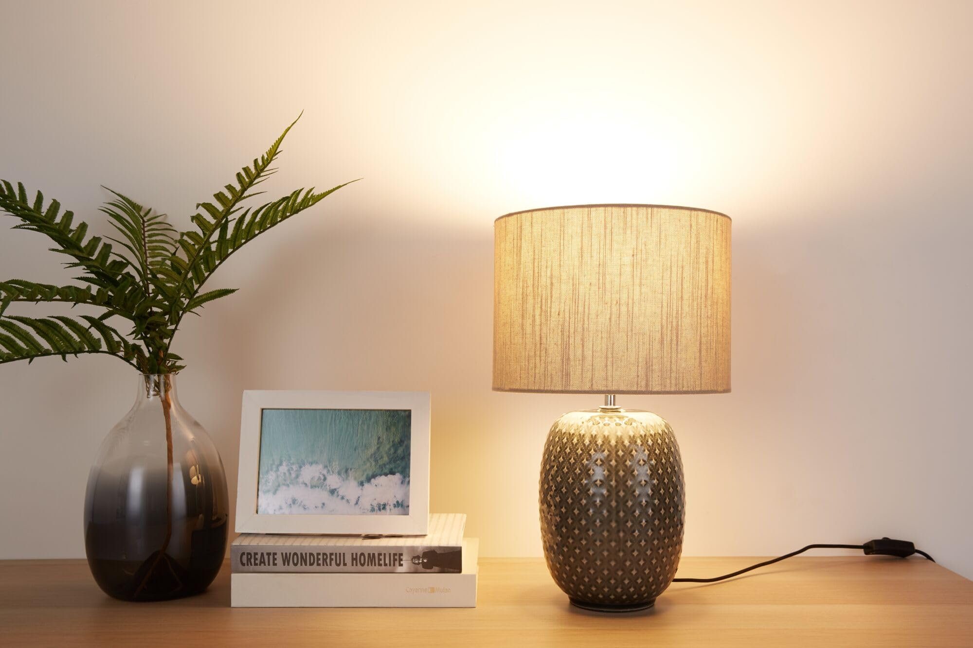 Pauleen 48153 Pretty Classy Tischleuchte Keramik Tischlampe mit Stoffschirm hell Beige max60W E27 Dunkelgrau/Beige 230V Keramik