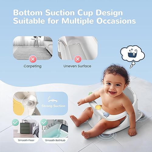 Miniatura 5 de Coldew Asiento de baño para bebés de 6 meses en adelante, asiento de baño antideslizante para bebé sentado, asiento de bañera seguro para bebé con