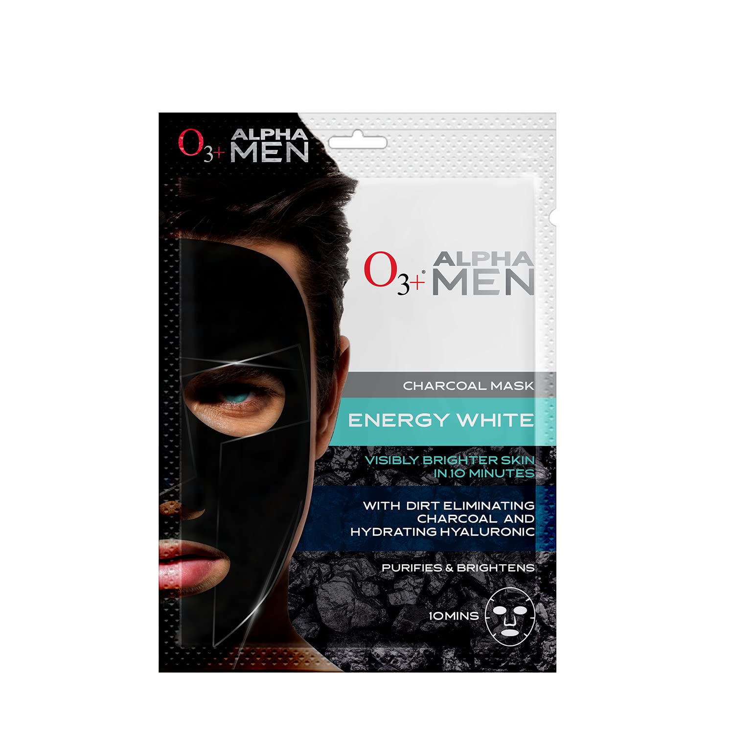 O3+ ALPHA MEN Energy White Charcoal Face Sheet Mask 30g with Charcoal & Hydrating Hyaluronic to Purify & Brighten Skin-image-44