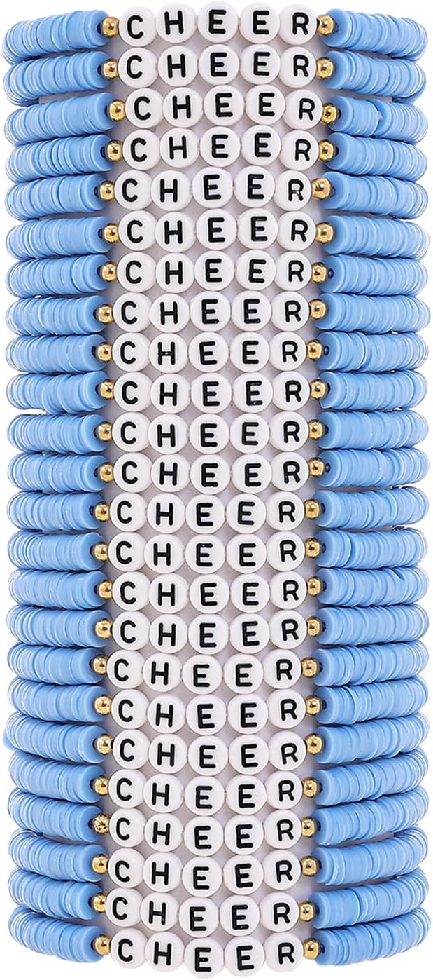 Cheer Bracelets for Team Cheer Gifts Bulk for Team Cheerleader Gifts Set for Women Stackable Clay Y2k Friendship Bracelets for Women