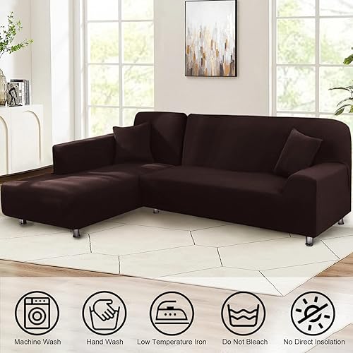 Miniatura 2 de Fundas para sofá modular, 2 piezas, suave, en forma de L, súper elástica, tipo L, con 2 fundas de almohada, protector de muebles de 3 plazas + 3