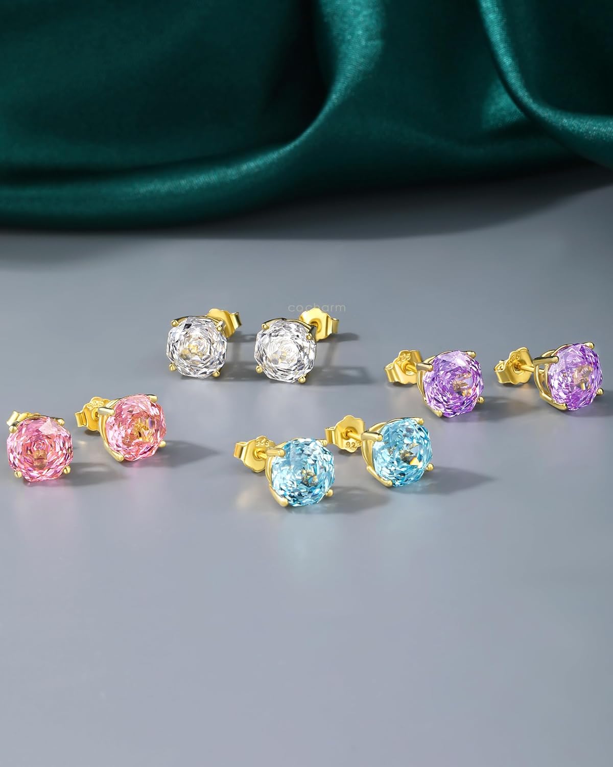 COCHARM 14K Gold Plated Stud Earrings 925 Sterling Silver Rose Cut Cubic Zirconia Lobe Earrings 20g Gold Minimalist Earrings for Women - Image 3