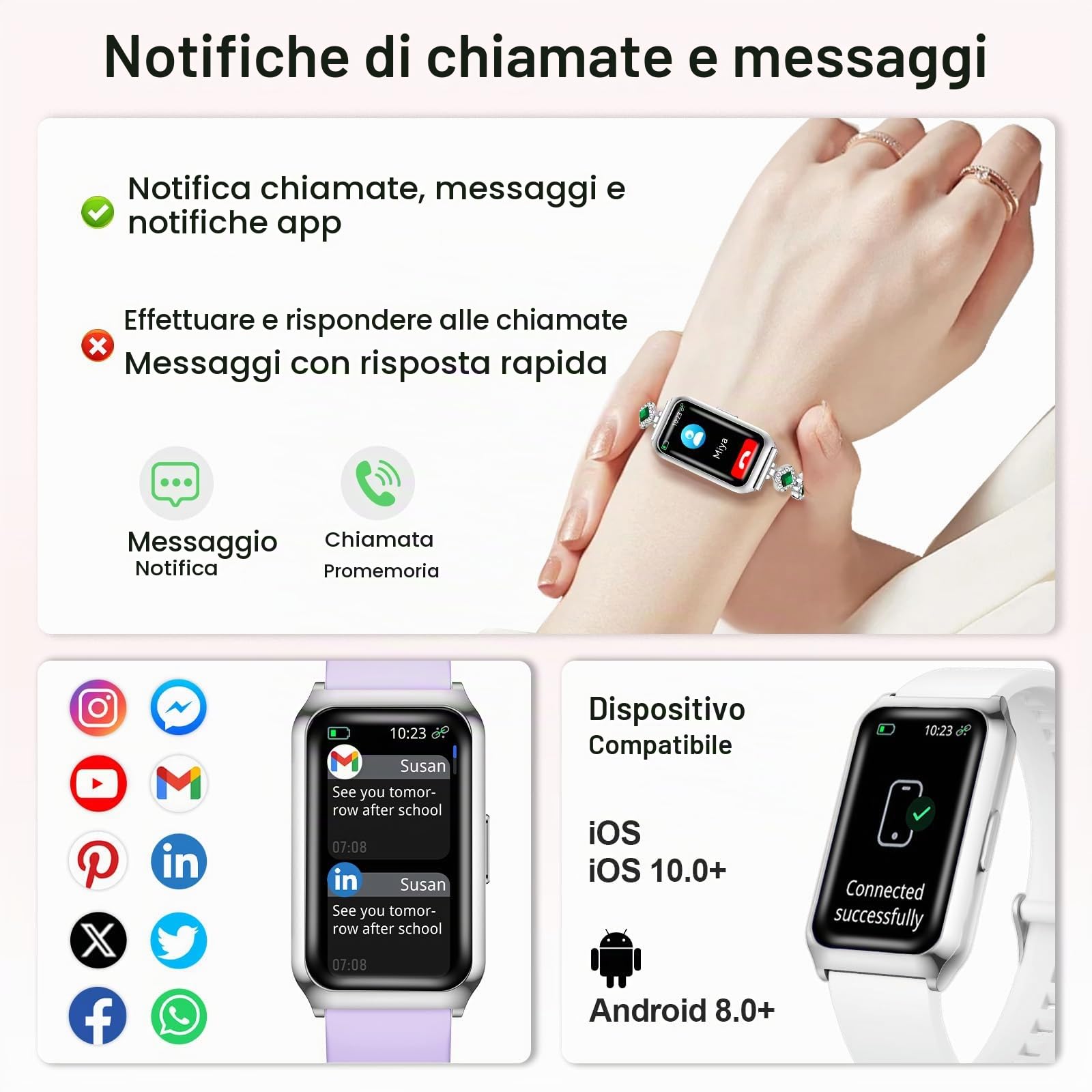 Smartwatch Donna, 1.47" Orologio Fitness Modalità Sport, Monitoraggio del Sonno Contapassi Cardio SpO2 Calorie Activity Tracker Impermeabile per Android iOS