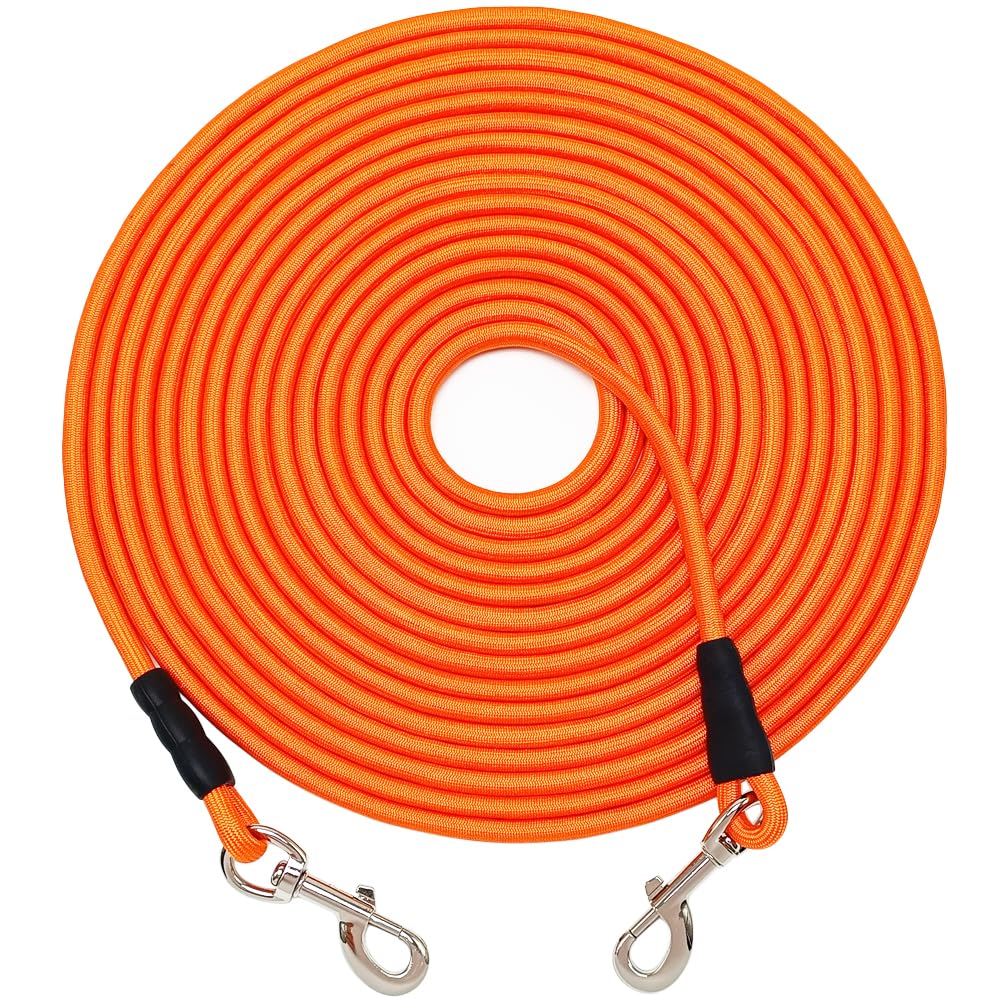 SEPXUFORE Tie Out Rope Dog Leash, 15-20-30-50-65 FT Heavy Duty Nylon Check Cord for Medium Large Dogs Indoor/Outdoor Playing Camping Backyard (Orange,