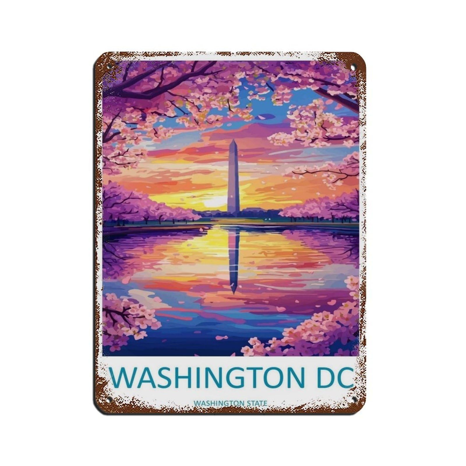 Washington DC Monument Cartoon Travel Poster Tin Sign Vintage Metal Pub Club Cafe Bar Home Wall Art Decoration Poster Retro 12x16inch(30x40cm)