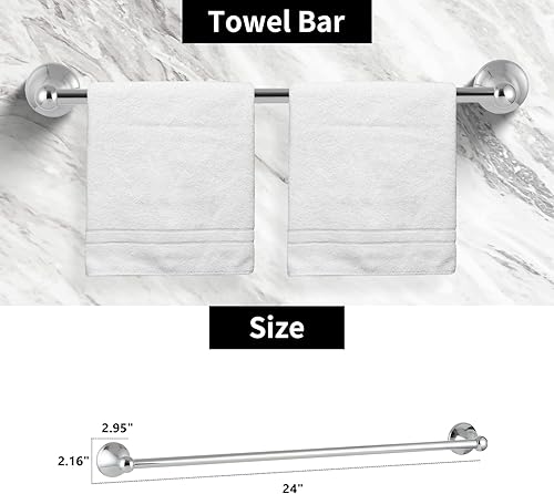 Miniatura 8 de Juego de accesorios de baño, barra de toalla extensible ajustable de cromo pulido, juego de 4 piezas de accesorios de baño duraderos de 24 pulgadas,