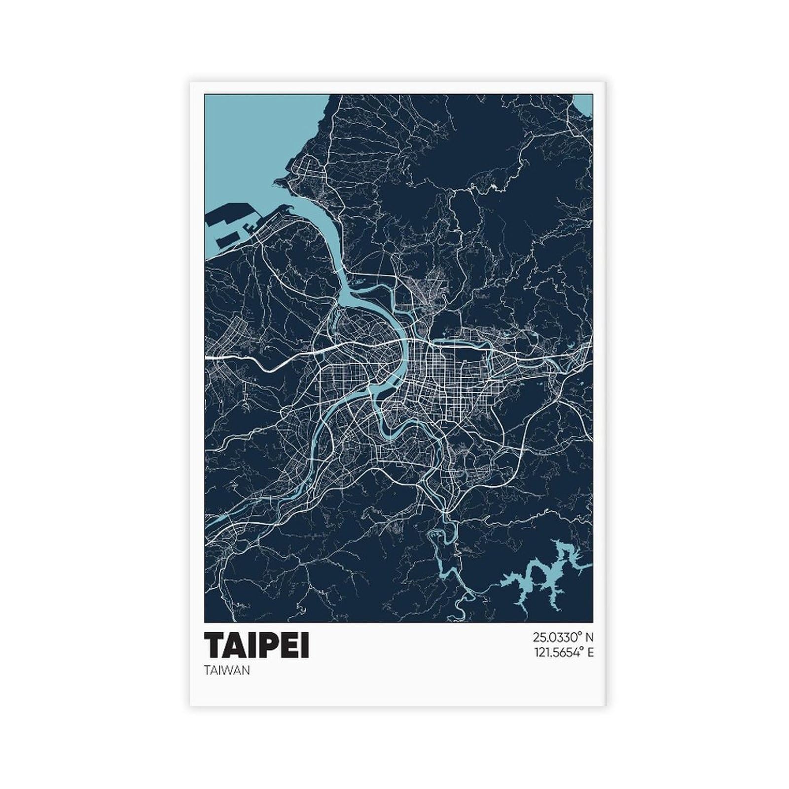 Anfotcm Taipei Map, Taiwan, Taiwan Canvas Posters Wall Art Bedroom Office Room Decor Gift 16X24inch(40X60cm)