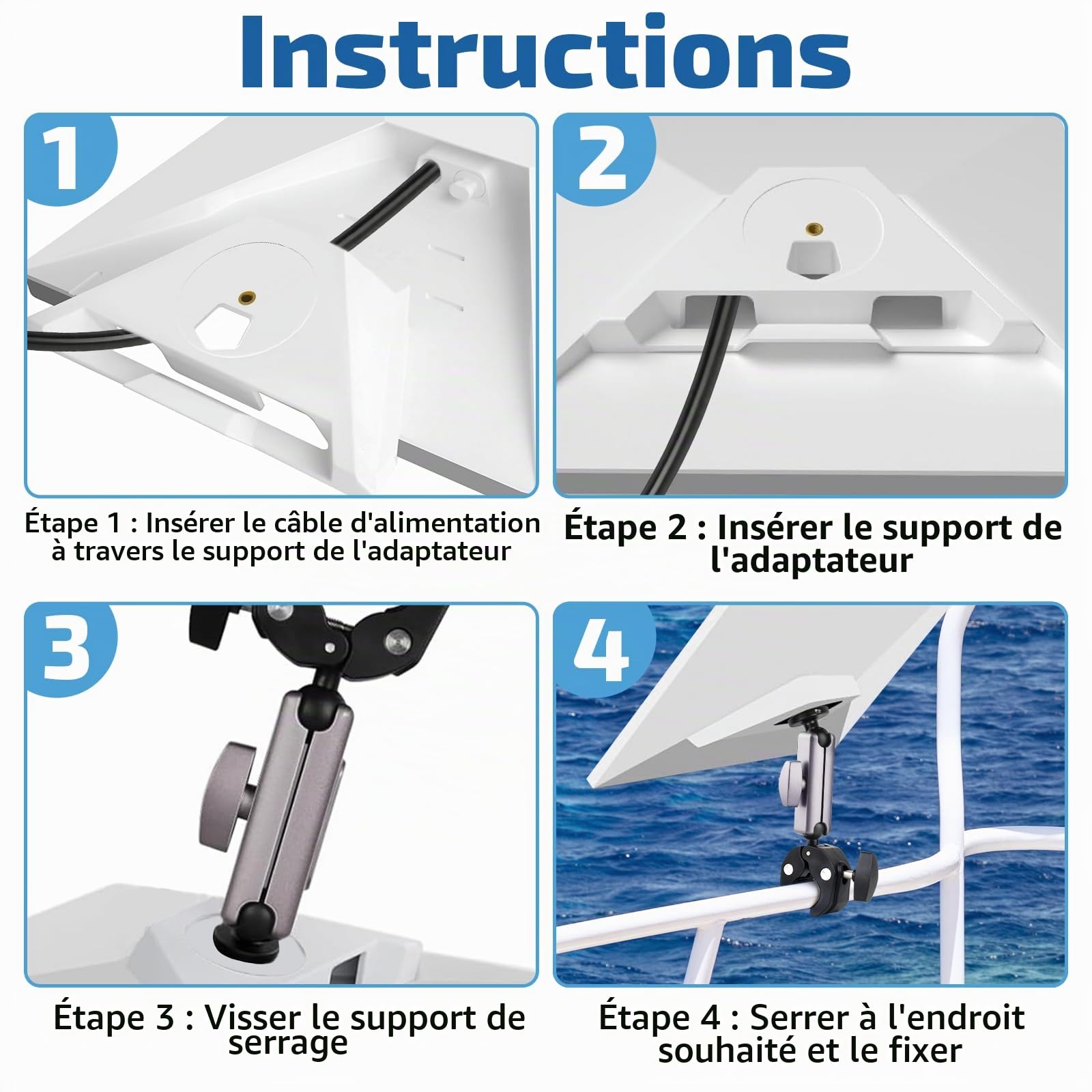 Starlink Mini support réglable pour mini bol Starlink compatible avec les barres de 2,2 à 5 cm, idéal pour les échelles de camping-car, les barres de toit, les camionnettes, les bateaux, les