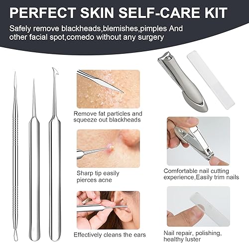 Miniatura 5 de Juego de herramientas de extracción y extracción de espinillas y acné de aleación de titanio, elimina rápida y de forma segura el acné, puntos