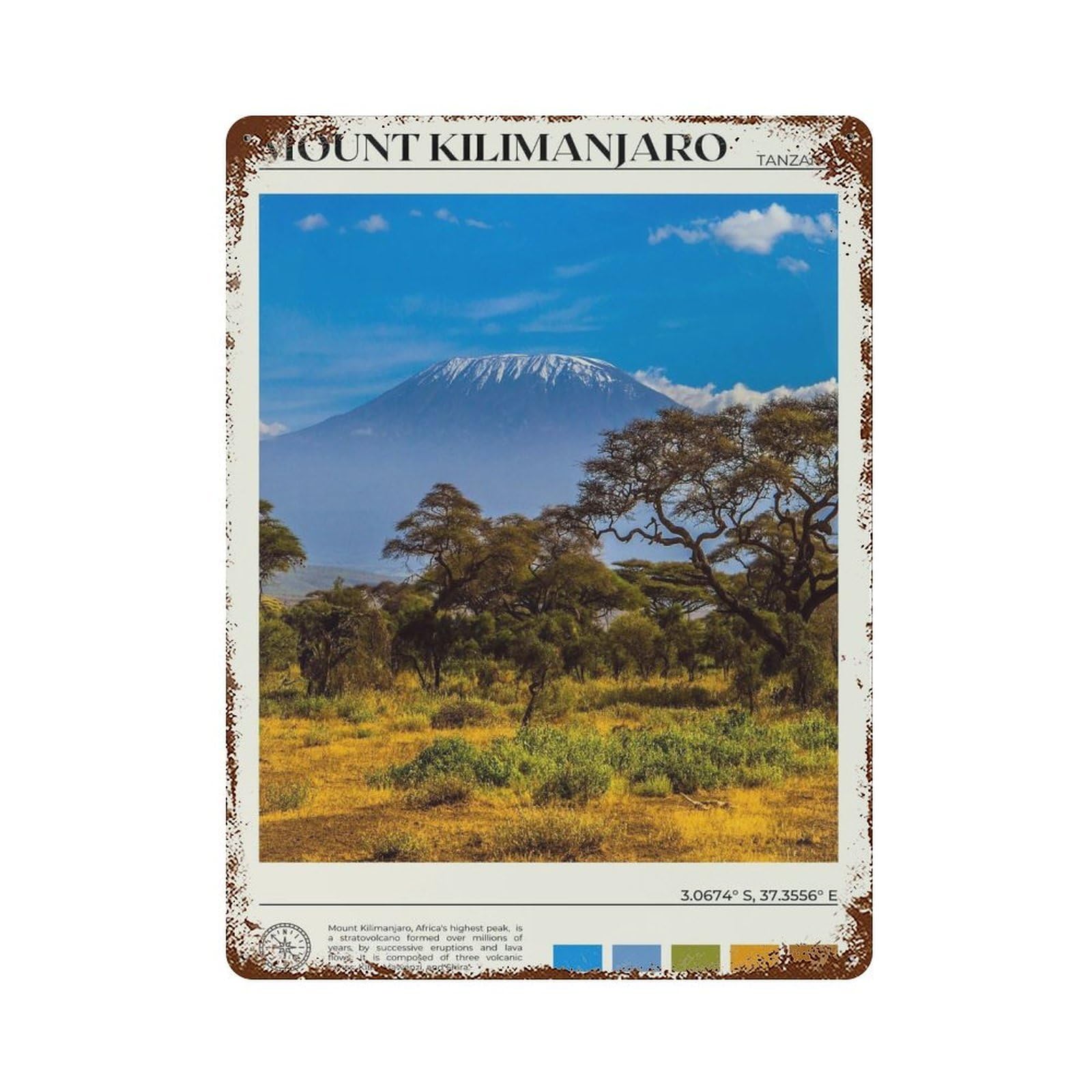 xiaoxiaoshen Real Photo Mount Kilimanjaro Tanzania Wall Decor Art Metal Tin Poster Modern Home Decor Art Home Bar Shop Decorations Vintage Sign 40x30cm