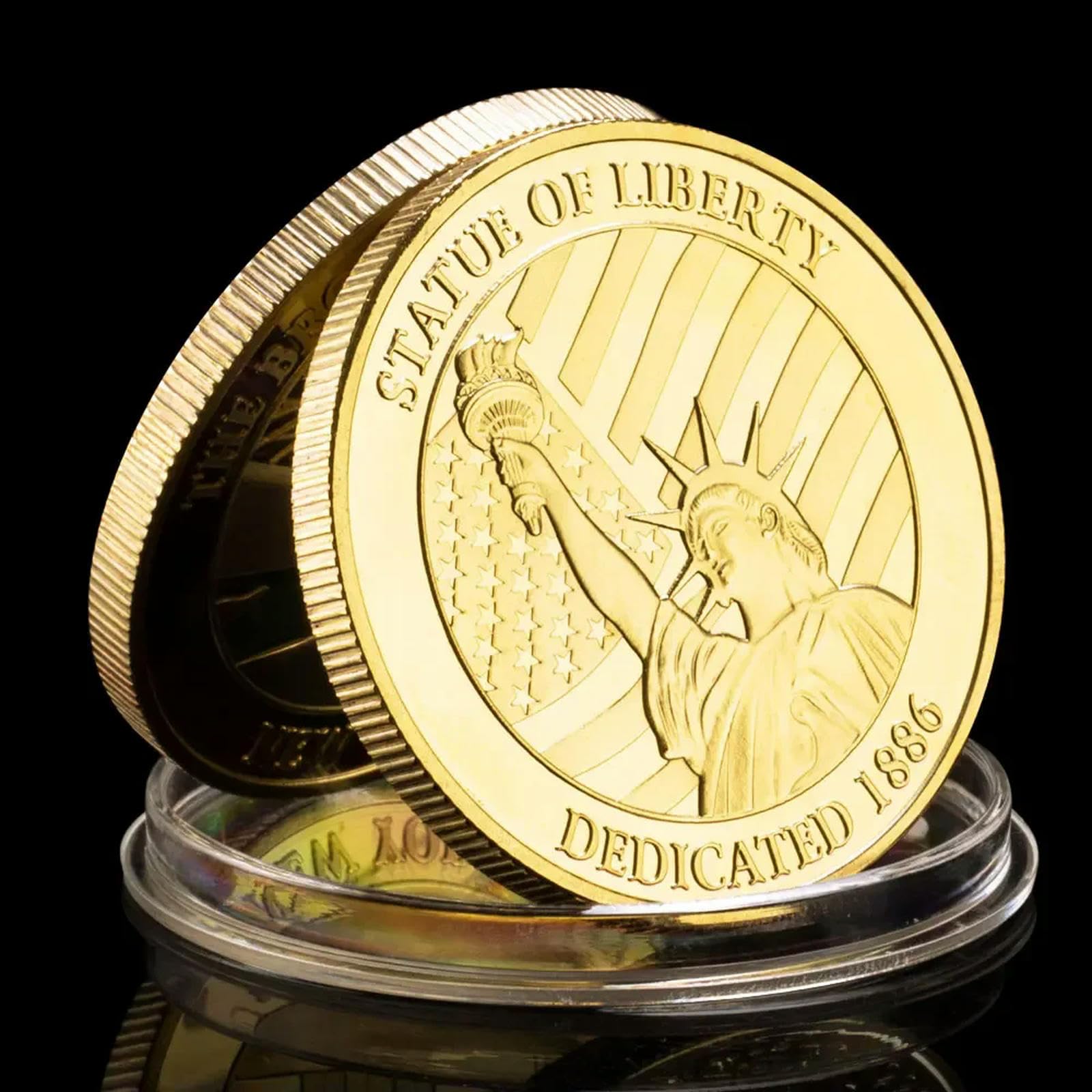 Wsfsdan Gold Us Statue Of Liberty Souvenir New York City The Brooklyn Bridge Pattern Plated Commemorative Coin Collectibles Liberty Coin